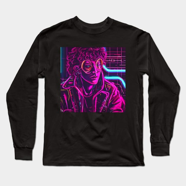 Neon Hippie Cyberpunk Long Sleeve T-Shirt by Vish artd